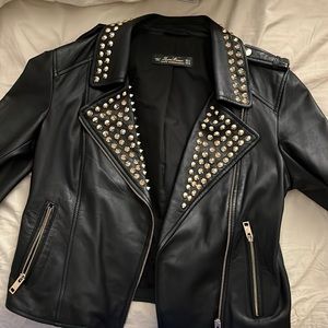 Zara leather jacket with gold embroidery